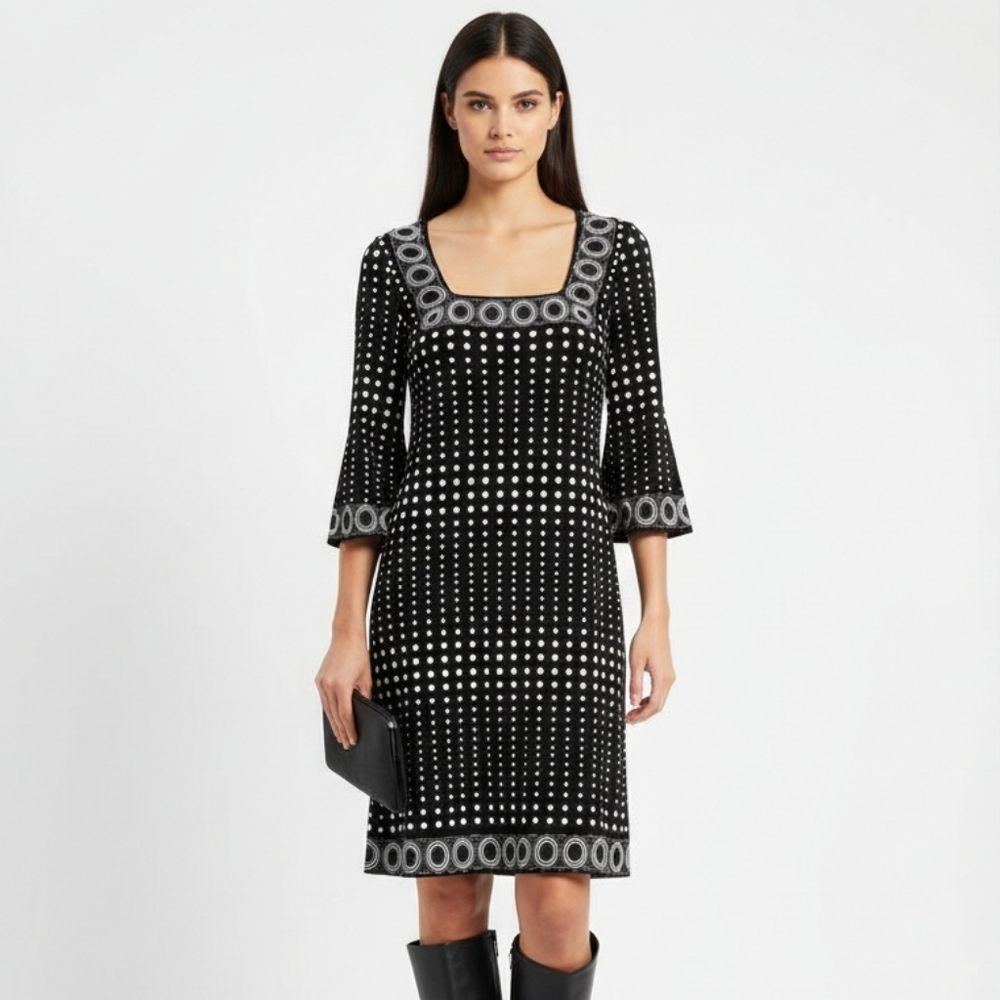 WHBM Black White Geometric Polka Dot Dress XS
